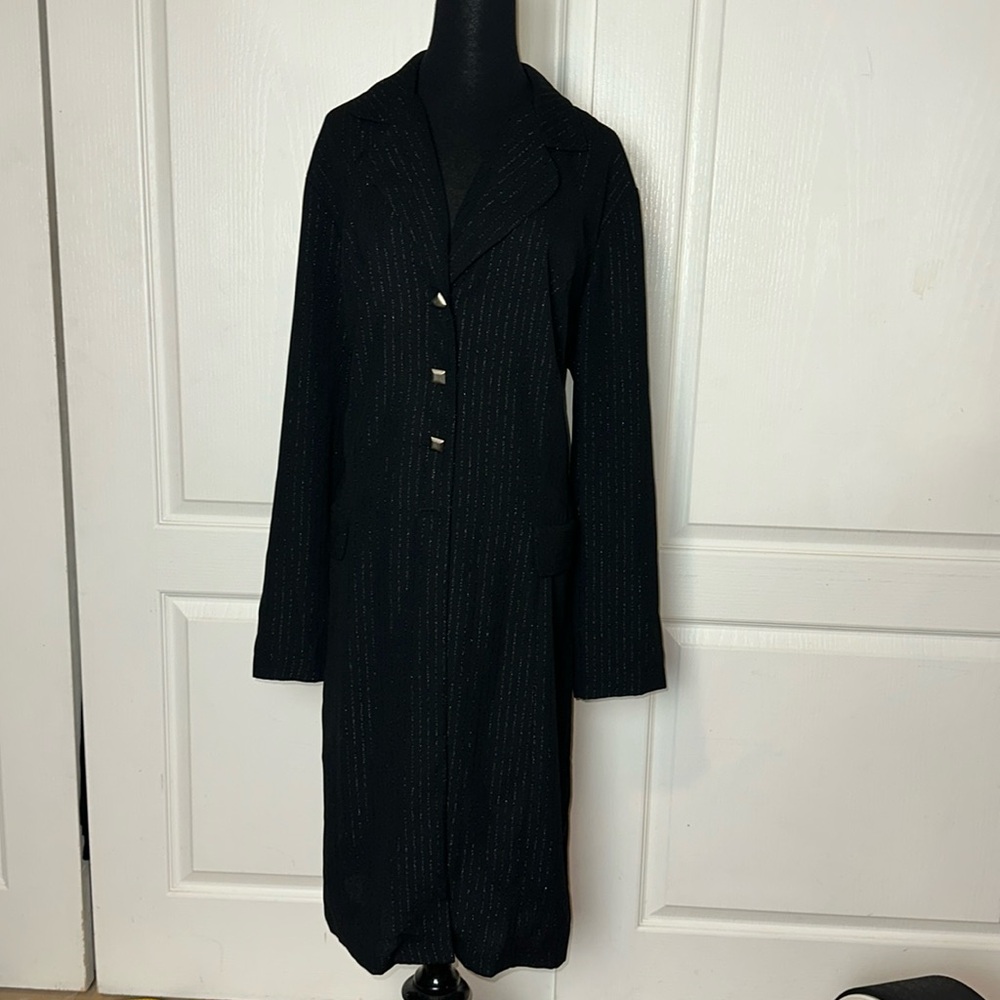 VTG BLACK SILVER STRIPE TRENCH COAT